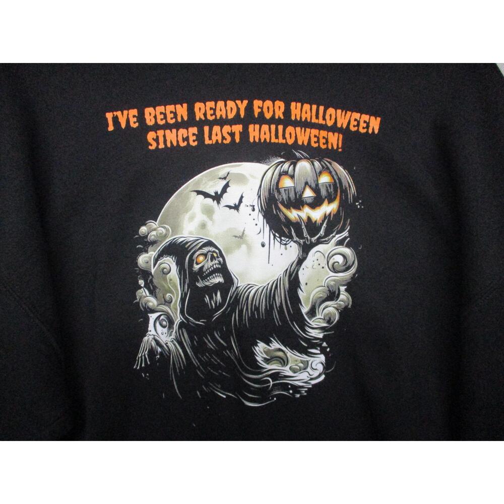 Gildan Black Halloween Skull Spooky Graphic Pullover Hoodie Unisex Size L